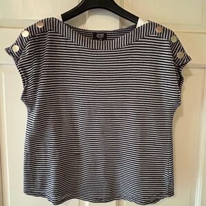 Jones New York  Blue and White Boxy T-Shirt - medium
